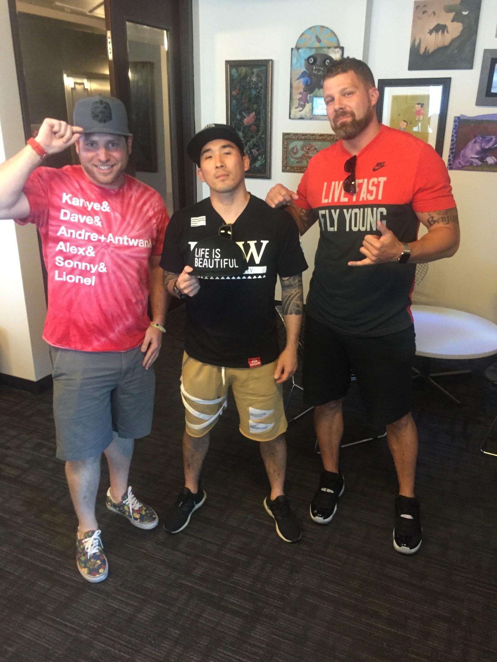 Tim Hirata with two members of the Life is Beautiful team in festival shirts